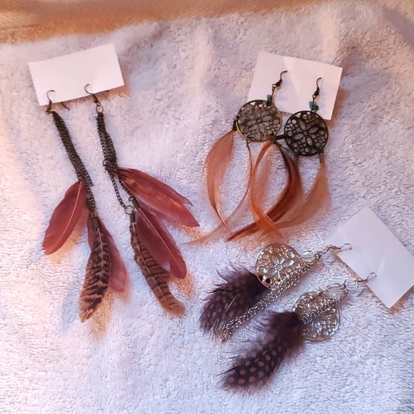 Jewelry - Three NEW Pair of Feather Earrings